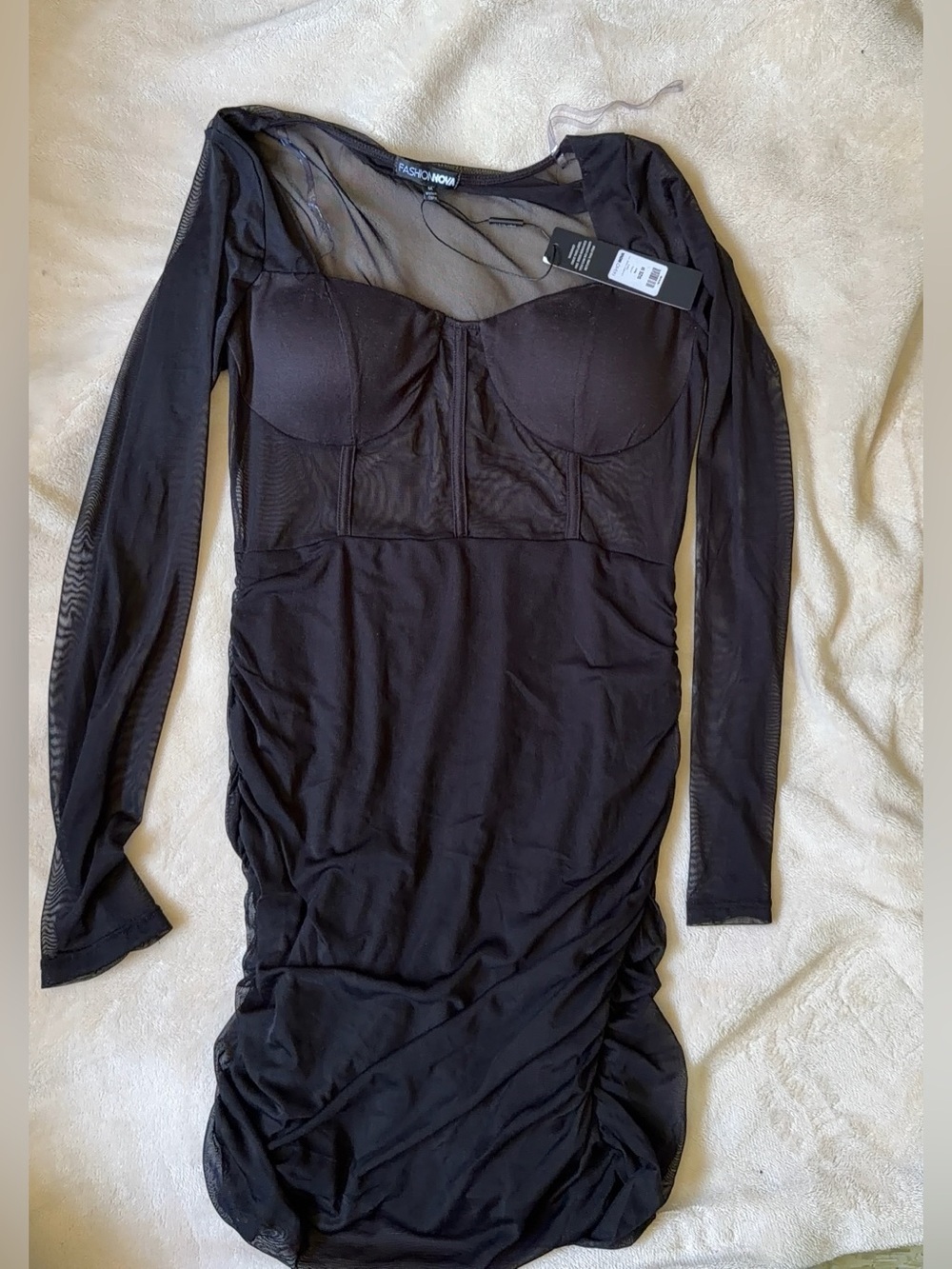 Black Mesh Transparent See Through Peek a Boo Mini Ruched Dress